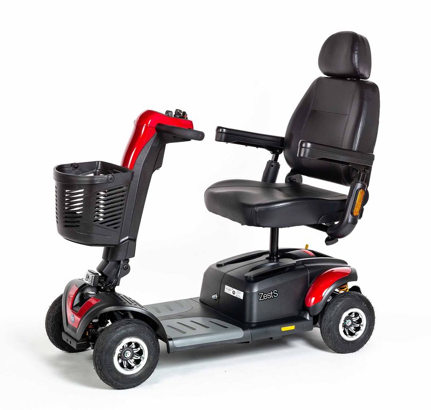 TGA Zest S travel mobility scooter with captain seat in red