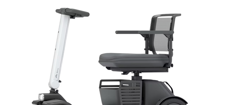 WHILL Model R 4-wheel mobility scooter with independent suspension in white