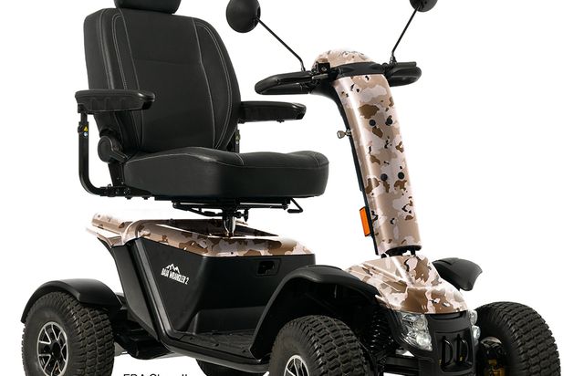 Pride Baja Wrangler 2 off-road mobility scooter in desert camo