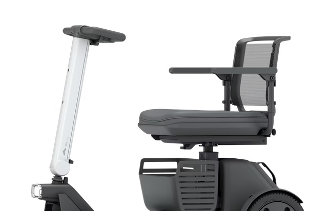 WHILL Model R 3-wheel mobility scooter with independent suspension in white